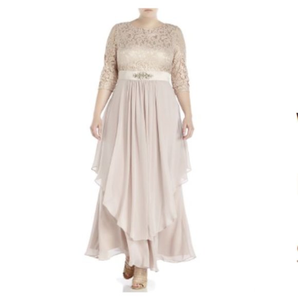 Embellished Lace & Chiffon Gown 20W Dusty Rose - Picture 3 of 4